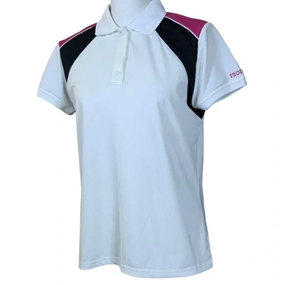 Izod XFG Golf Polo Women’s Athletic Tennis Top Cool FX White Pink Black Medium - Picture 4 of 16